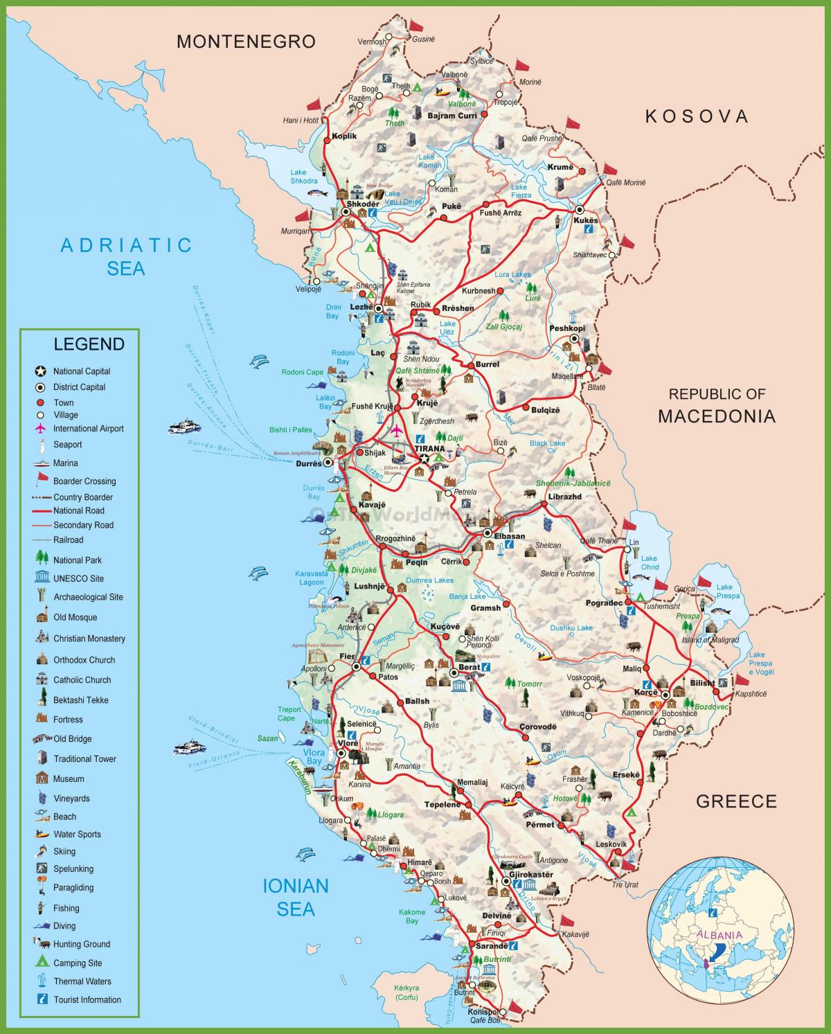 地図のアルバニア観光