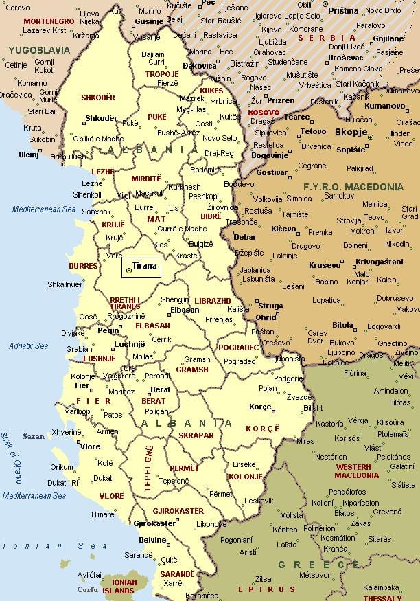 地図のアルバニア海岸