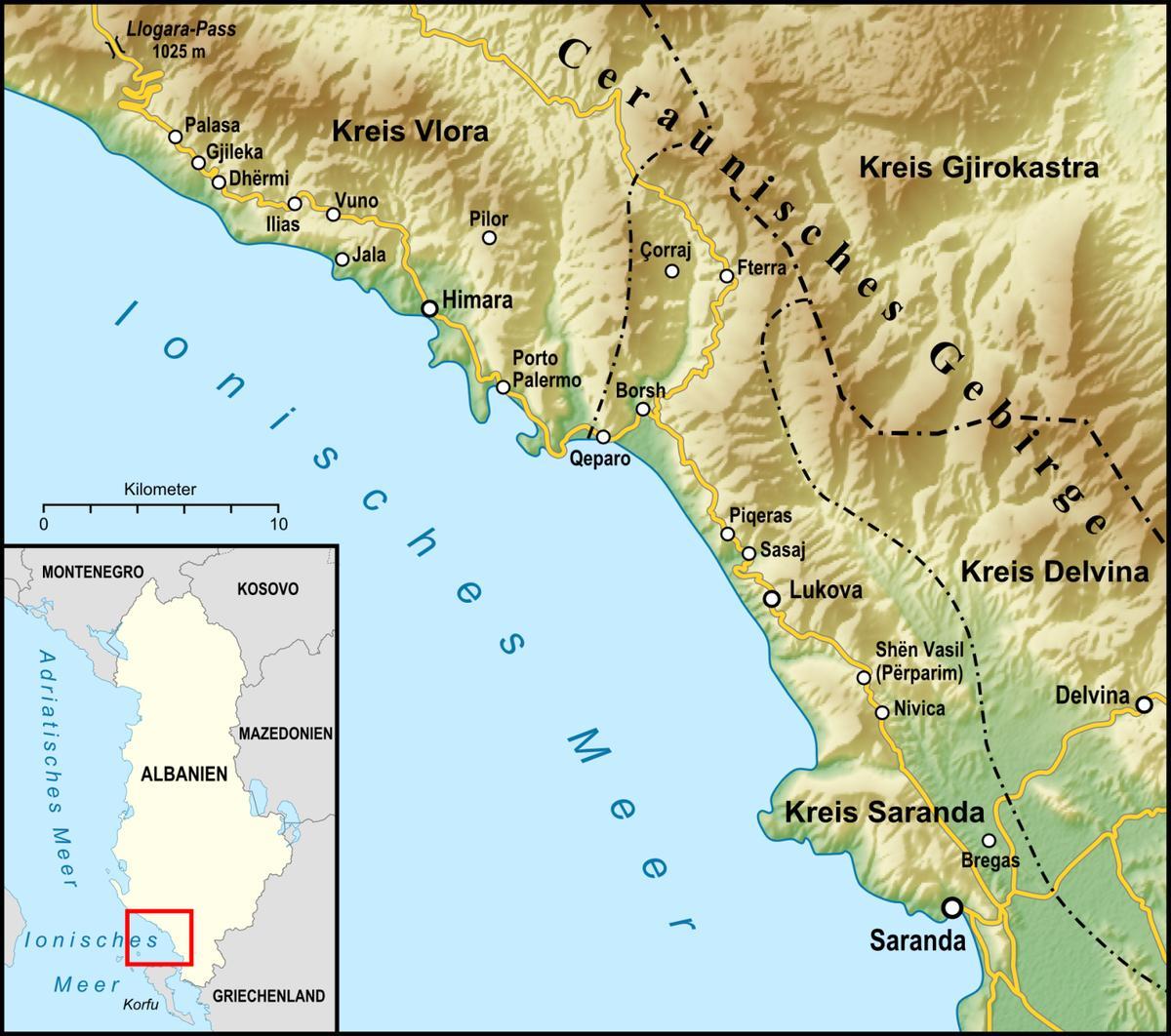 地図のアルバニアリビエラ