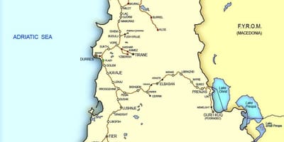 地図のアルバニア鉄道